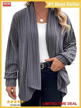 Plus Size Lightweight Open Front Cardigan Long Sleeve Asymmetrical Hem Sweater